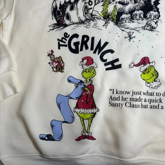 Dr Seuss The Grinch Christmas Sweatshirt Cream Graphic Pullover Mens Small 4-6 - Picture 3 of 8
